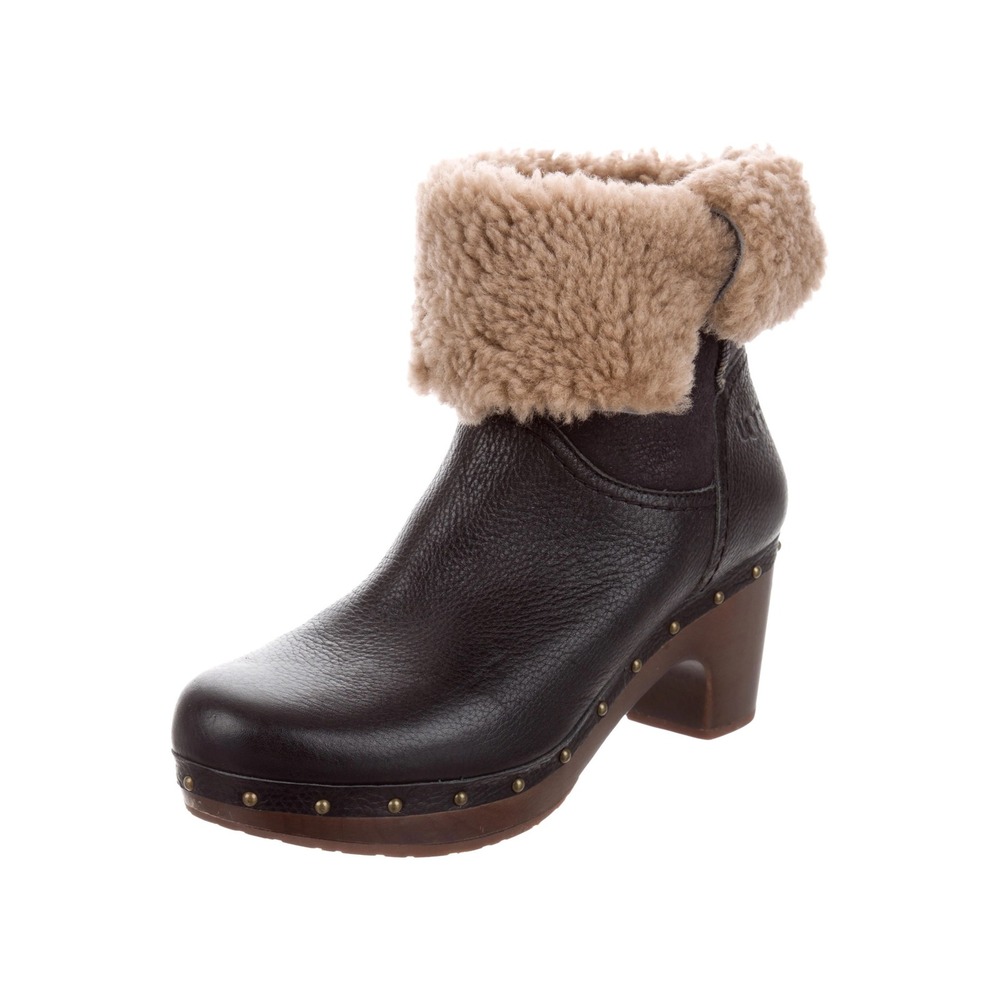 UGG Australia Black Leather Shearling Studded Clog Boots 1003850 Womens 6
